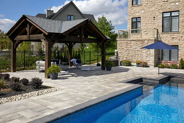 pool decking and a gazebo